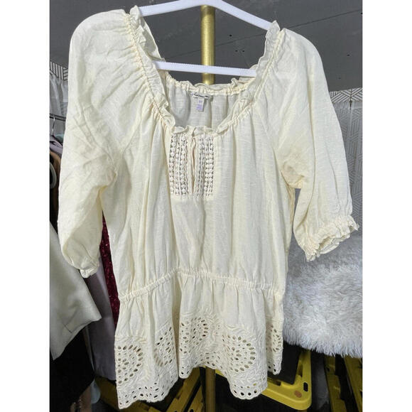 Heritage 1981 Tops - Heritage 1981 Pale Yellow Cotton Silk Blend Top Blouse Size S Hippie Flowy Boho